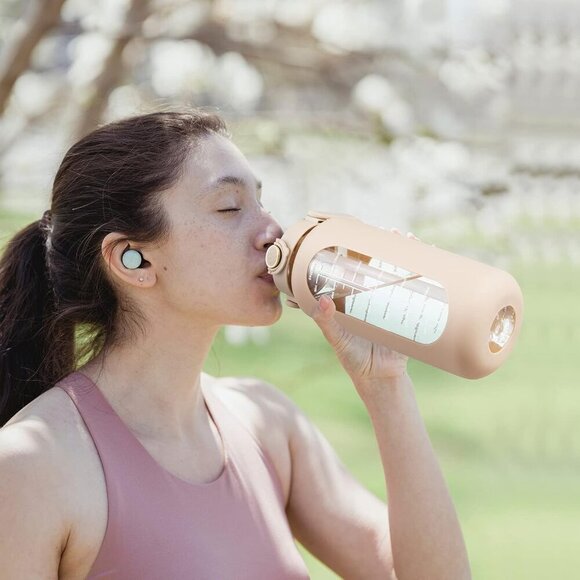 64oz Glass Water Bottle with Straw and Handle Lid Half Gallon Motivational Glass - Picture 4 of 6